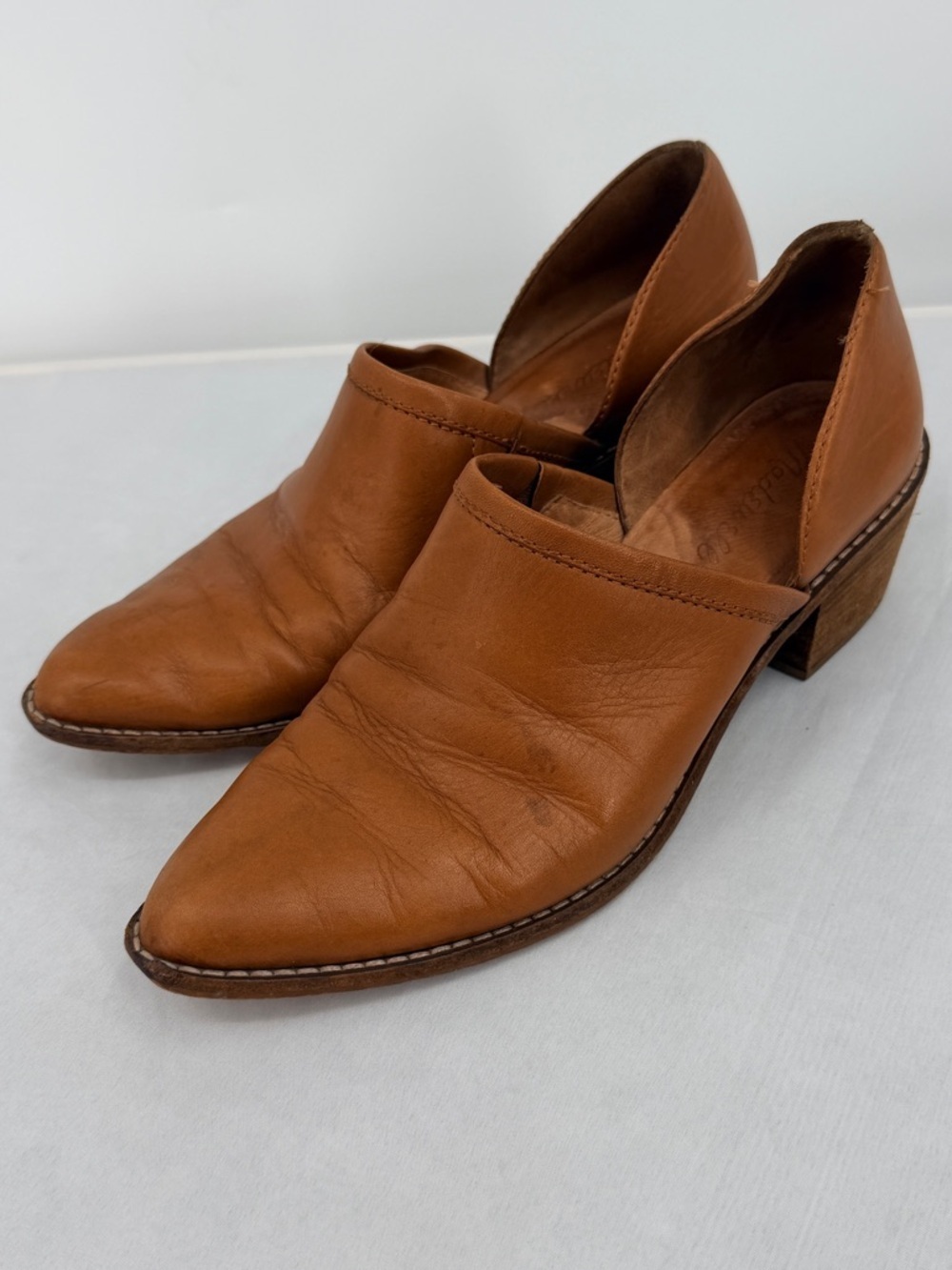 Madewell Brown Leather D’Orsay Ankle Booties Size 8 Block Heel